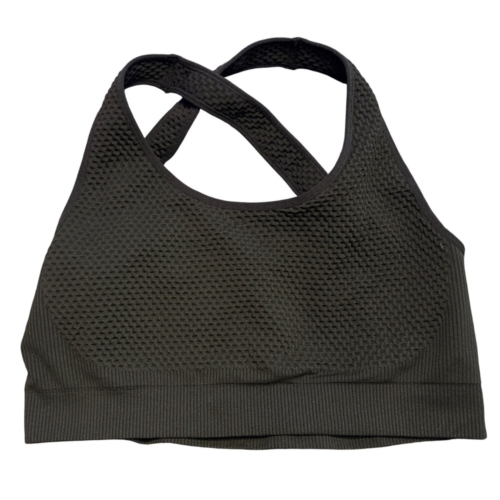 Women's Plus Size Black Textured Seamless Crossback Sports Bra, Size 3XL